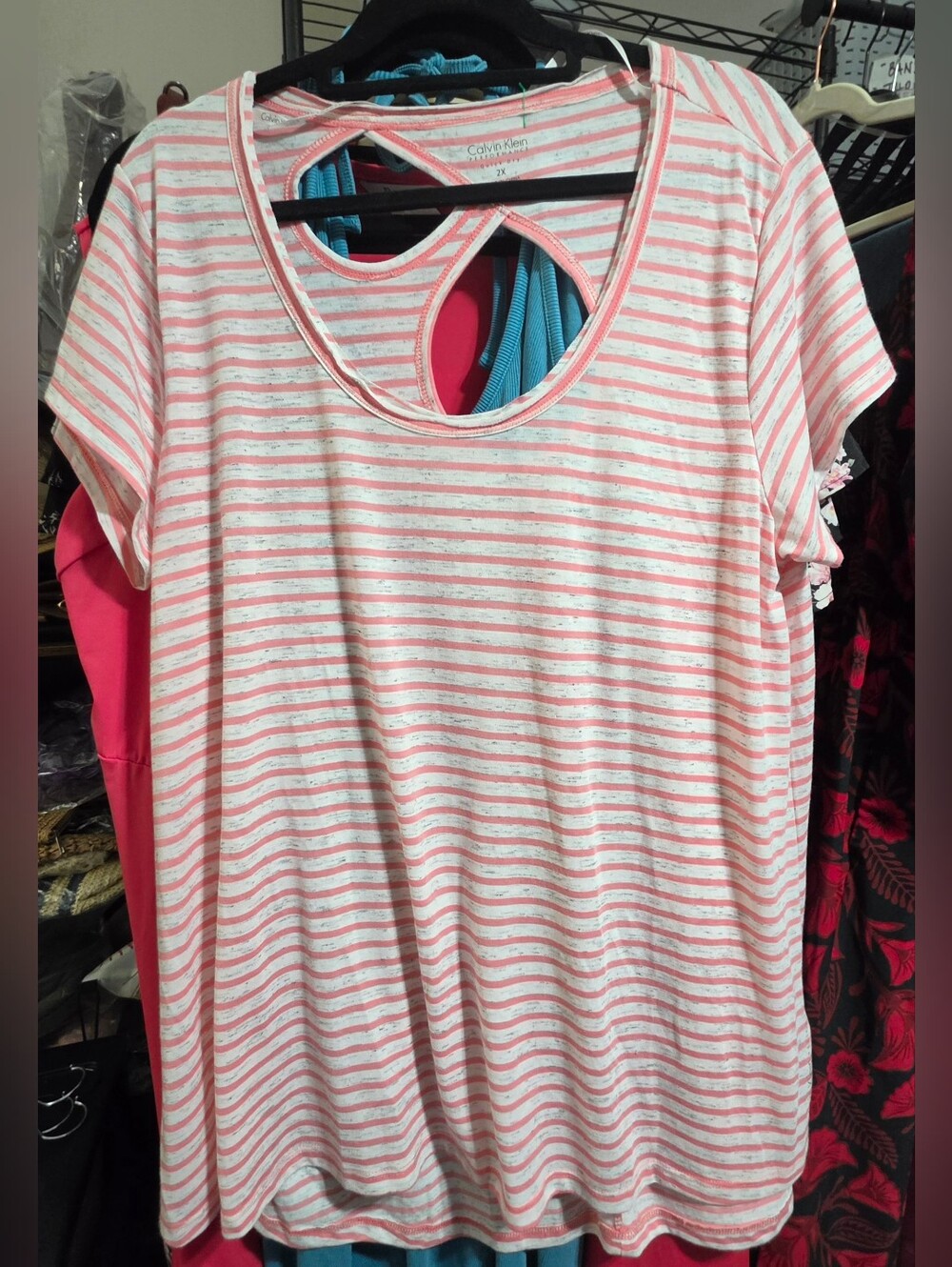 CALVIN KLEIN Women's Pink Stripe Short Sleeve Top